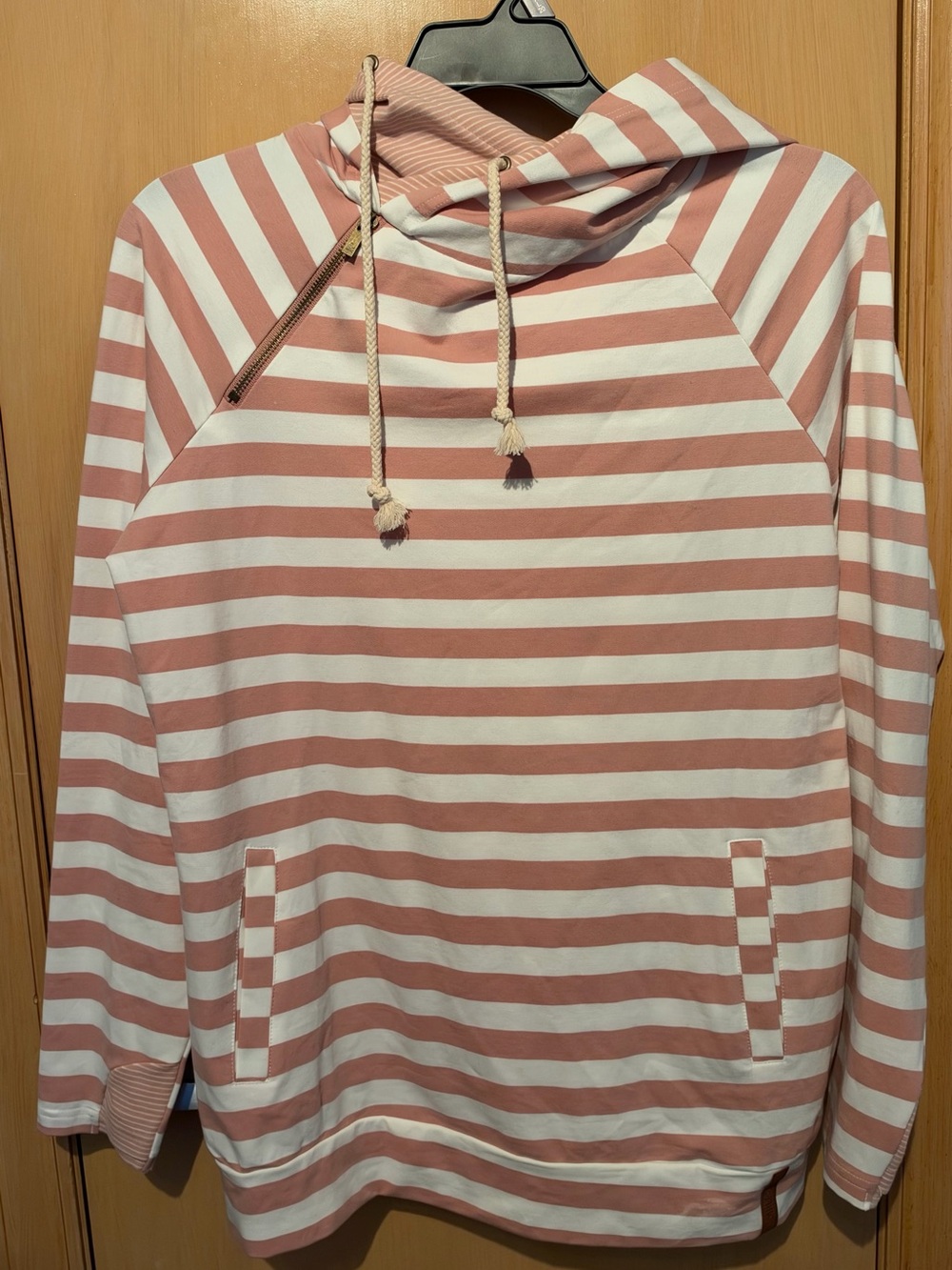 Ampersand Avenue Doublehood™ Sweatshirt - Line It Up Blush Pink & White Size XL
